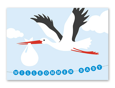 Karte „Baby Storch blau“