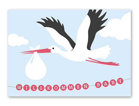 Karte „Baby Storch pink“